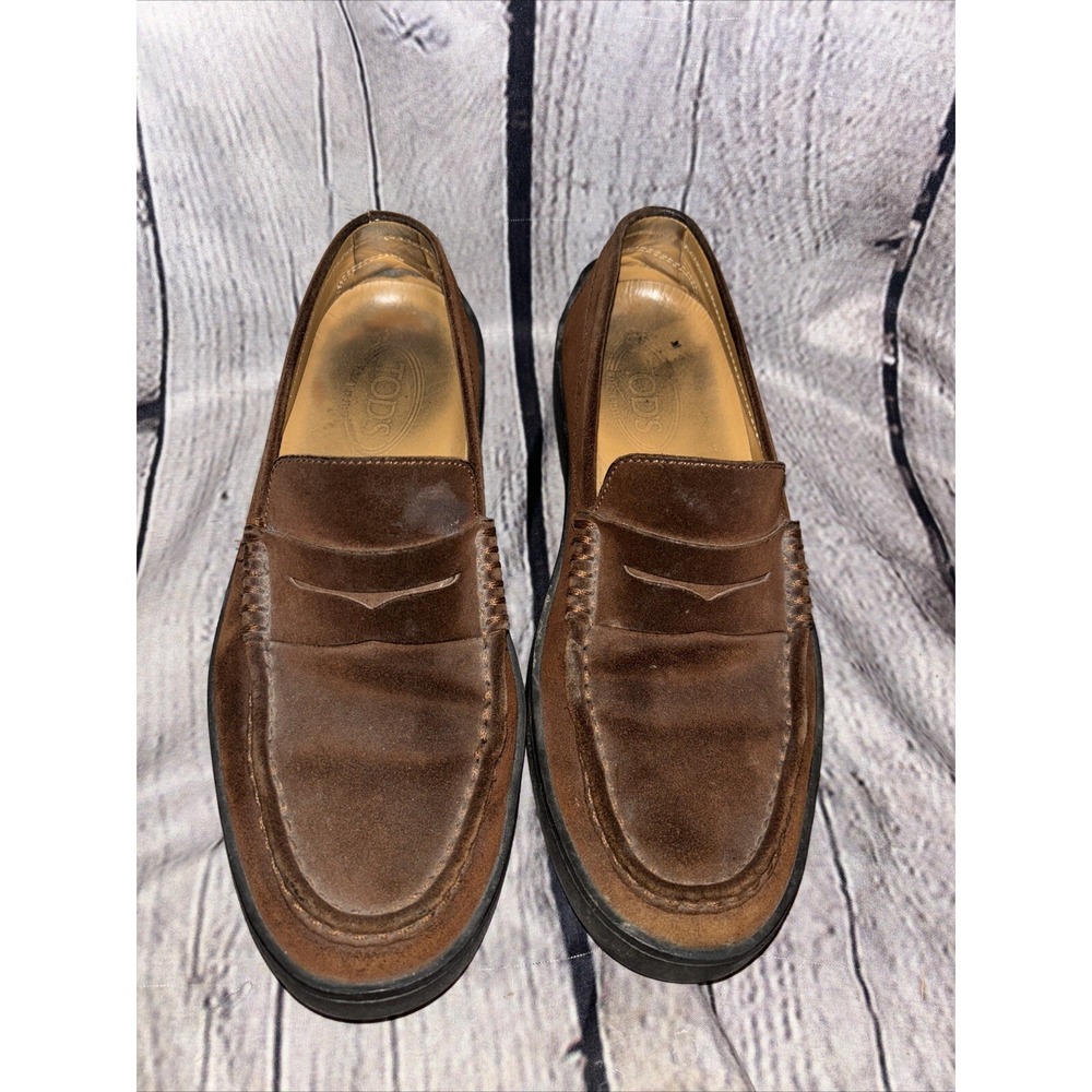 TOD'S Mens Suede Driving Penny Loafer Brown, Size 8